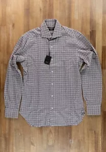 BARBA Napoli Dandy Life gray & brown mini check flannel cotton shirt 39 / 15.5 - Picture 1 of 6