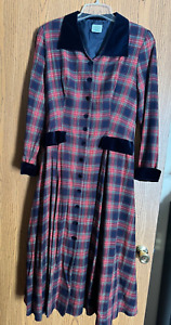 Vintage Laura Ashley Equestrian Coat Red, Blue and Green Plaid Size US 10 UK 14