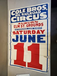 Vintage 1943 Cole Bros Big Railroad Circus Advertising Poster 28x42 Clyde Beatty - Picture 1 of 16