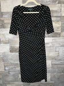 Lauren by Ralph Lauren Black and White Short Sleeve Polka Dot Dress Size 2 - Picture 1 of 8
