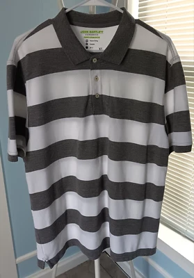 Polo de manga corta a rayas gris y blanco John Bartlett Performance para hombre talla XL Foto 1 de 2