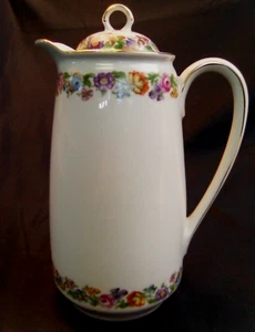 Beautiful Antique German Porcelain Floral Teapot Coffee Creamer with Lid - Picture 1 of 9