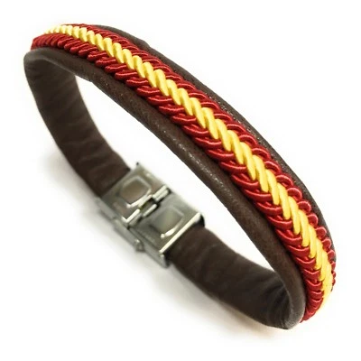 Pulsera De Cuero Con Trenzado De Hilo Bandera España (PRODUCTO ARTESANO) - Imagen 1 de 4