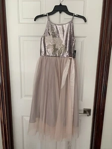 Pink & Violet Sequin Mesh Dress With Ribbon Blush/Silver Shimmer - Picture 1 of 2