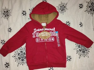 THE CHILDREN'S PLACE Boys Red Football Sherpa Lined Zip-Up Hoodie - SIZE 4T - Picture 1 of 3