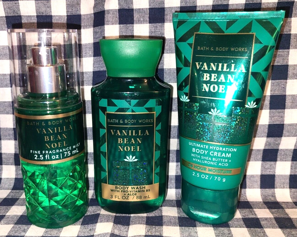 3 Piezas NUEVO Vainilla Bean Noel Crema Gel VIAJE Set Baño y Cuerpo Funciona Foto 1 de 1