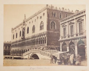 PHOTO-1870 ITALIE VENISE Palais des Doges-Papier albumine collé sur carton 26x34 - Foto 1 di 1
