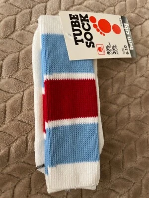 NEW Vintage 1970 Twin City Striped Tube Socks kids USA 6-10 baseball boys red - Image 1 of 4