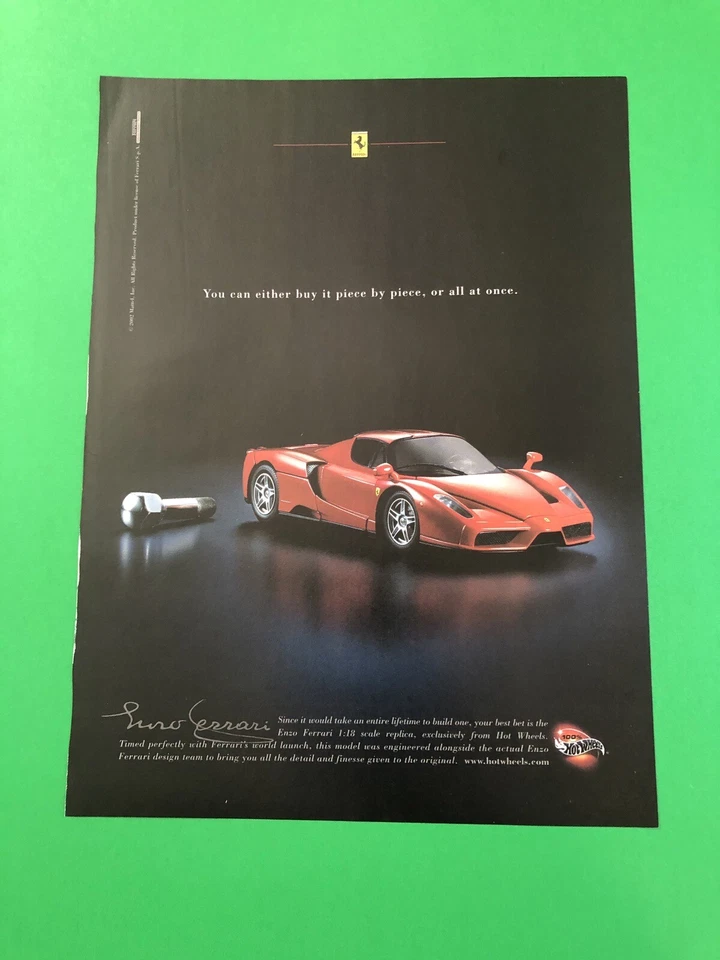 FERRARI ENZO HOT WHEELS ORIGINAL VINTAGE PRINT AD PRINTED ADVERTISEMENT 1 PAGE - Image 1 of 1