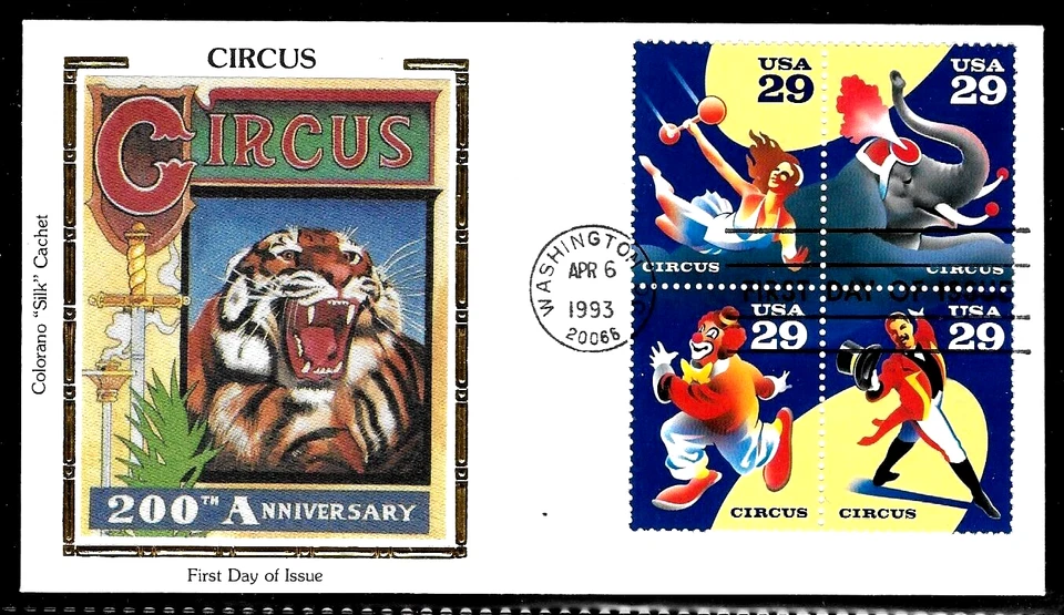 2753A 29c Stamps (Se-Tenant) (1993) CIRCUS PERFORMERS FDC FROM COLORANO SILK - Image 1 of 1