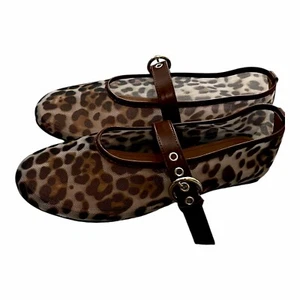 Womens Flat Leopard Mesh Ballet Slip On Mary Jane Casual Ballerina Shoes 8 - Picture 1 of 4