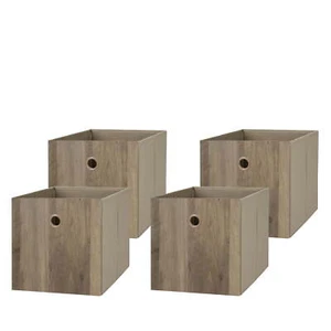 Collapsible Fabric Cube Storage Bins (10.5" x 10.5"), 4 Pack, Rustic Brown Wood - Picture 1 of 6