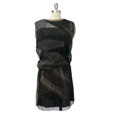 Vestido Reed Krakoff Gris Seda Talla 8 Blusa Chifón Superpuesto Estampado Asimétrico Foto 1 de 4