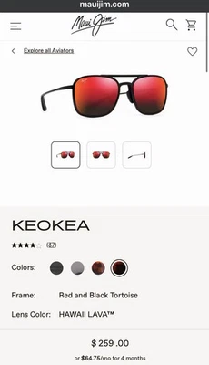 Nuevas gafas de sol polarizadas Maui Jim Keokea rojas negras tortuga 55-19-150 lava Foto 1 de 4