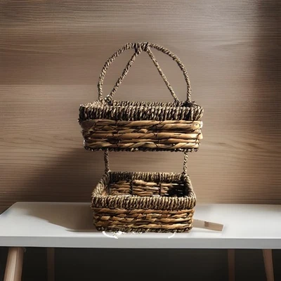 VTG Wicker Rattan Boho Shelf Baskets Hanging or Freestanding Cottage Core READ - Image 1 of 4