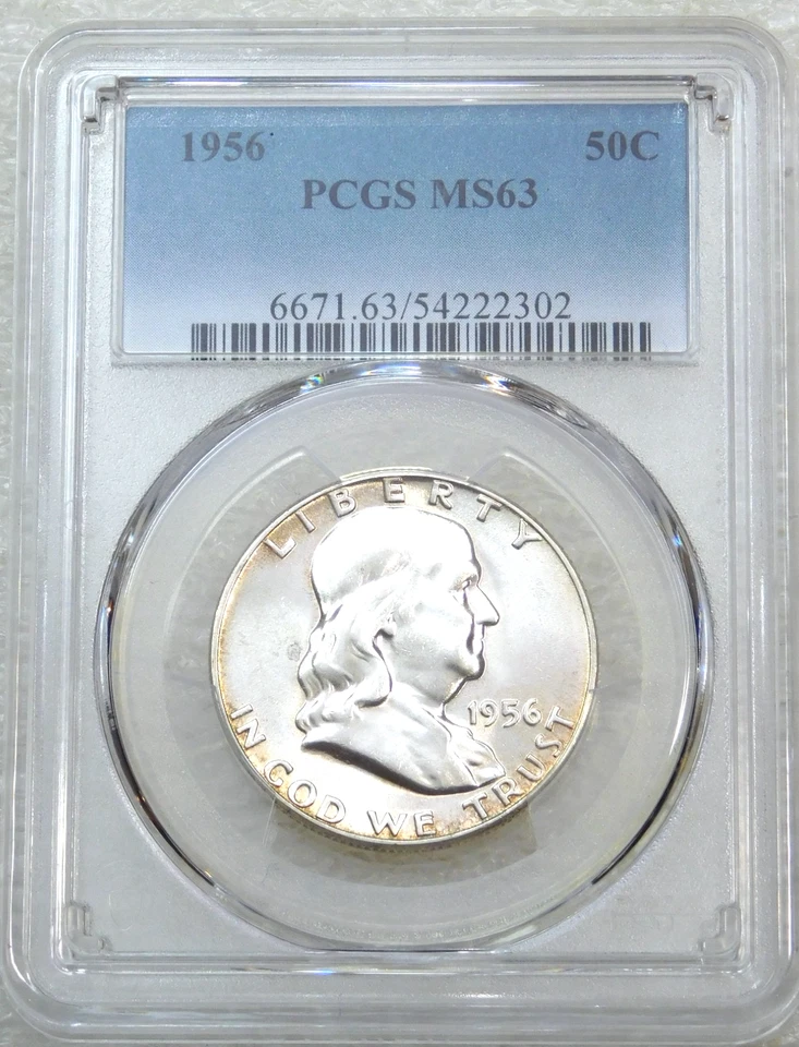 1956 Franklin Half Dollar PCGS MS63 98% FBL Frosty Bright New Holder #T235A - Image 1 of 3