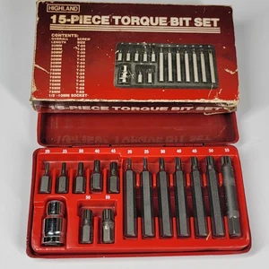 Highland 15-Piece Torx Star Bit Set Short/Long T20-T55 Case 1/2in Adapter 10mm! - Picture 1 of 12