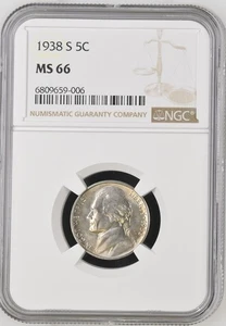 Jefferson 1938-S níquel clasificado por NGC MS66 - Imagen 1 de 2