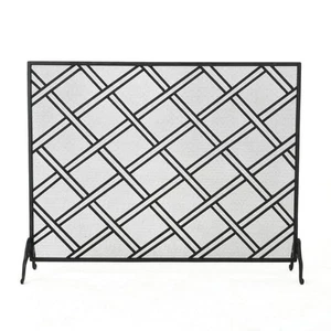 Noble House Josette Black Metal 1-Panel Fireplace Screen - Picture 1 of 5