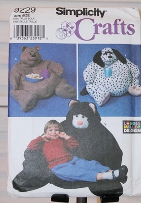 Simplicity Pattern 9229 Kids Floor Bean Bag Chairs -ANIMALS Bear Dog Cat Uncut - Image 1 of 2
