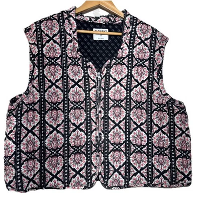 Antiguo Chaleco Boho de Algodón Acolchado Azul Marino Para Mujer 2x Negro Rosa Floral Cremallera Completa Frontal Foto 1 de 4