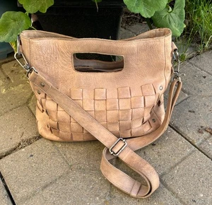 Bed Stu Orchid Woven Check Distressed Tan Leather Satchel Crossbody Bag Western - Bild 1 von 18