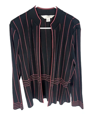 Jaqueta cardigã feminina de malha Ming Wang média preta rosa frente aberta - Imagem 1 de 4