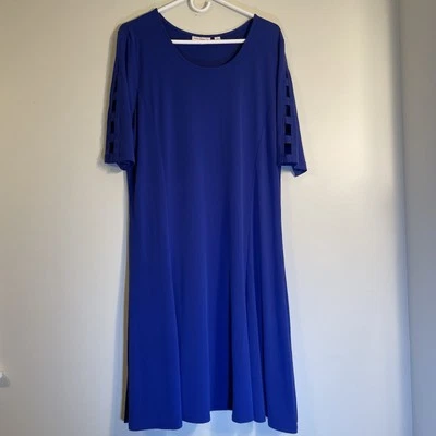 Vestido de invitada de boda Susan Graver tejido líquido para mujer azul L manga 3/4 recortada Foto 1 de 4