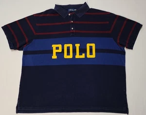 Polo Ralph Lauren Herren Poloshirt Spell Out gestreift dunkelblau gelb Größe 4XB - Bild 1 von 10