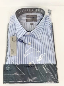 Covington Classic Fit 16-1/2 Pinpoint Vintage Dress Shirt Stripe Blue White - Picture 1 of 9