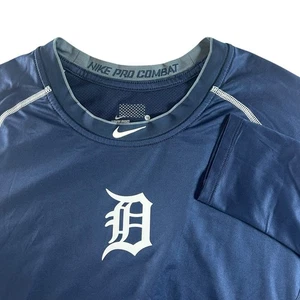 Nike Detroit Tigers Shirt Mens Medium Blue Fitted Long Sleeve MLB Pro Combat - Picture 1 of 12