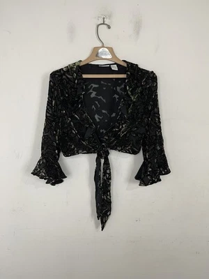 Dressbarn Womens Top Large Velvet Burnout Silk Floral Fairy Beaded Whimsigoth - Image 1 of 4