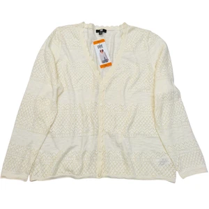 Frye Womens Cardigan Ivory Sweater Pointelle Long Sleeves Soft Cotton 2XL - Picture 1 of 8