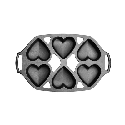 Lodge Durable Pre-seasoned Cast Iron Mini Cake Pan, Makes 6 Heart-Shaped Cakes - Image 1 of 4