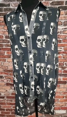 Top Liberty Love Calavera Esqueleto Gótico Alto Bajo Malla Transparente Grunge Gótico Para Mujer S Foto 1 de 4