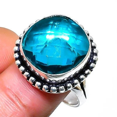Anillo de joyería de plata de ley 925 con piedras preciosas de turmalina Indicolita tamaño 7,5 M887 Foto 1 de 3