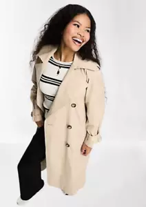NWT Miss Selfridge Petite Premium Maxi Trench Coat in Beige Women's 4 UK 8 - Picture 1 of 4