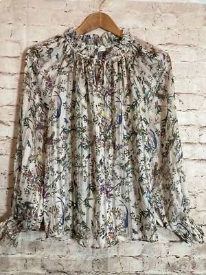 H&M Top Mujer 6 Bosque Primavera Floral Loro Pájaro Estampado Femenino Volantes Delicado Foto 1 de 4
