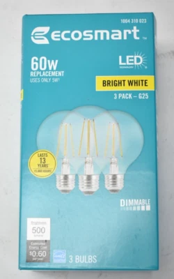 EcoSmart 60W Equivalent G25 Dimmable Clear Glass Edison LED Light Bulbs 3 Pack - Image 1 of 4