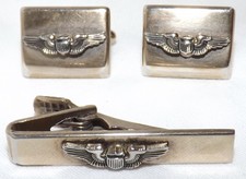 Navy Marine Corps Pilot Aviator Wing Cuff Links & Tie Clip Bar Vintage Military