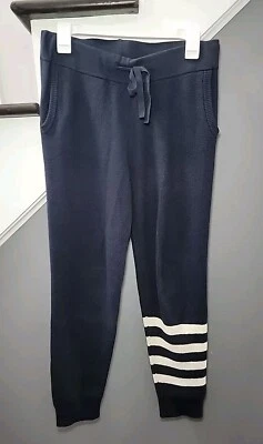 Pantalones deportivos Monrow pequeños azules a rayas blancas mezcla de cachemir cómodos cálidos Foto 1 de 4