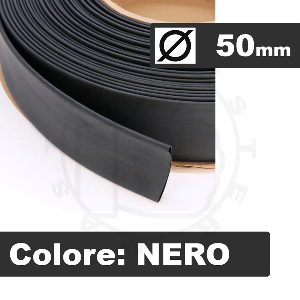 GUAINA TUBO TERMORESTRINGENTE TERMORETRAIBILE COLORE NERO DIAM. 50mm - 1 METRO - Immagine 1 di 4