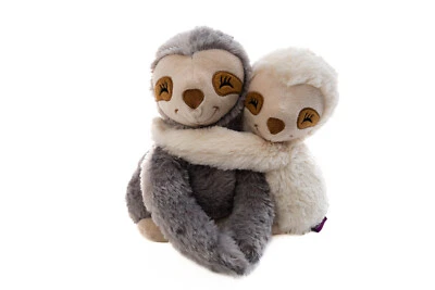 Habibi Plush Premium Hugys Faultier Papa (grau) + Kind (creme) Wärmetier