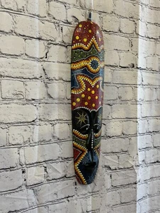 Mask 50cm Carved Wooden Dot Painted Ethnic Tribal Tiki Wall Art Handmade No 4 - Picture 1 of 8