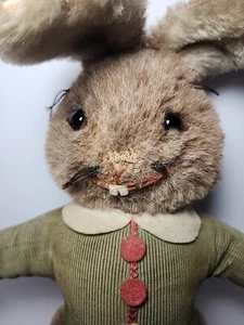 14" Antique Toothy Bunny Boy Stuffed Animal Wind Music Box Handsome Plush Rabbit - Picture 1 of 14