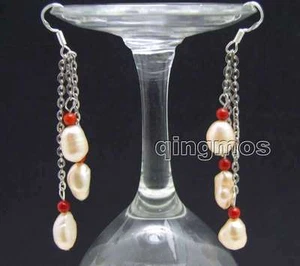 SALE 7-9mm Pink Baroque 3 PCS Natural Freshwater Pearl dangle Earring-ear543 - Picture 1 of 4
