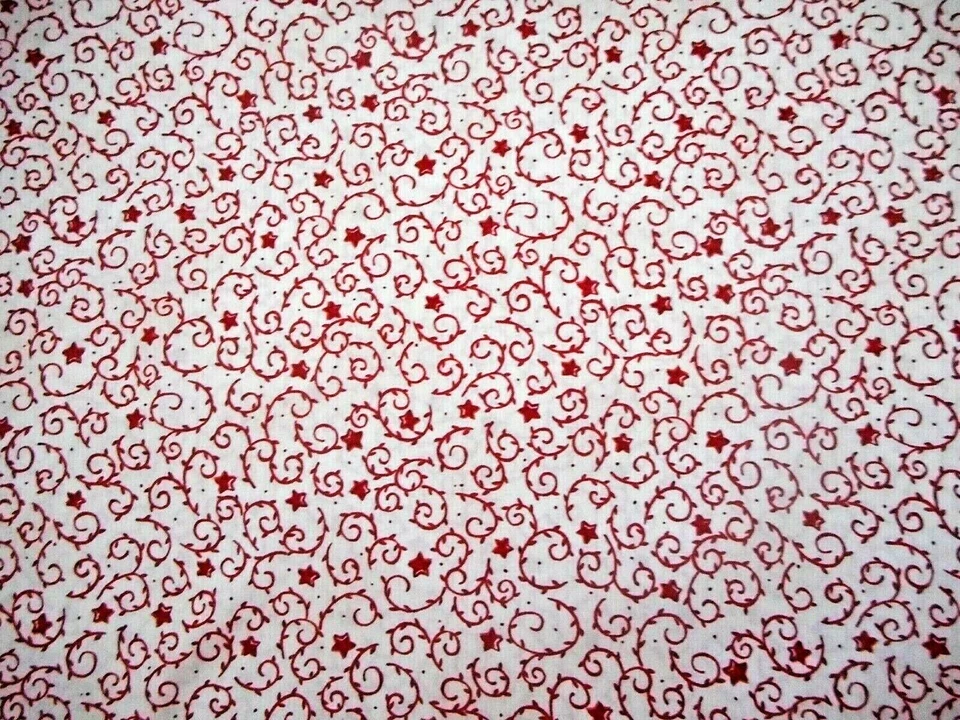 Moda Patriotic Fabric 1 5/8 Yard Red Stars & Swirls on Ivory Premium Cotton Vtg - Image 1 of 2