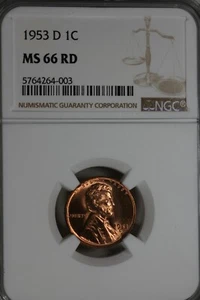 1953-D  .01  NGC   MS 66 RD    Lincoln Head Cent,  Lincoln One Cent - Picture 1 of 2