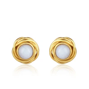 Lace Agate Gemstone 925 Silver Gold Plated Wrapped Design Stud Earrings - Picture 1 of 5