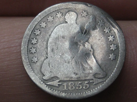 1855 P  Seated Liberty Half Dime- With Arrows, Philadelphia, Good/VG Details Cover